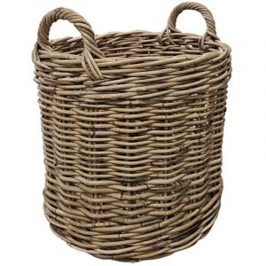 Panier rond H. 43 cm avec anses en kubu naturel tress&eacute; - INAYA