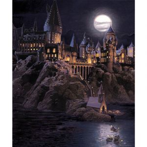 Papier peint panoramique Harry Potter Poudlard - 2.7 x 2.25 m de Sanders&sanders gris foncé et bleu foncé