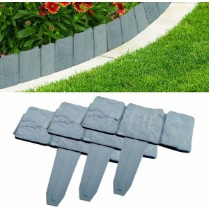 Ensoleille - 20 Pcs Bordure De Jardin, Bordure De Pelouse De Jardin Bordure De Clôture Bordure De Pelouse De Jardin En Plastique Gris Palissade Effet