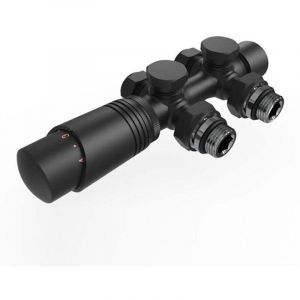 Robinet de vidange radiateur,Set pour raccord de radiateur avec thermostat 50mm accessoires de chauffage forme d'angle et de passage anthracite