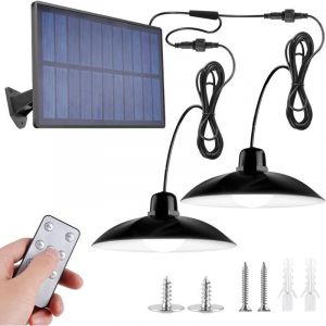 Lampes suspendues solaires d'ext&eacute;rieur &agrave; LED avec capteur de mouvement &agrave; &eacute;nergie solaire r&eacute;glable et t&eacute;l&eacute;commande IP67 &eacute;tanche pour garage, tonnelle,