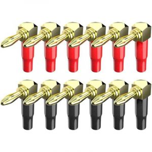 Fiches banane &agrave; Angle droit, 4mm, plaqu&eacute; or 24K, connecteurs de haut-parleur &agrave; vis &agrave; 90 degr&eacute;s pour fils de haut-parleur, 12 pi&egrave;ces