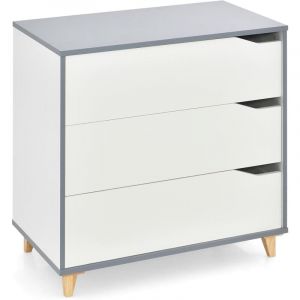 Goplus - Commode à 3 Tiroirs,Poignée Encastrée,Pieds en Bois d'Hévéa, Dispositif Anti-basculement,pour Chambre,Salon,Entrée