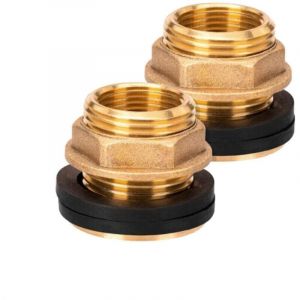 2pcs 3/4 Pouces Passage pour Citerne de Pluie, Traverse de Paroi en Laiton avec Joint en Caoutchouc, Raccord Citerne Eau de Pluie