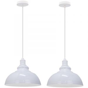 Lustre Suspension Industriel R&eacute;tro E27 Lampe Plafonnier Abat-jour Fer Suspension Luminaire R&eacute;glable Blanc &Oslash;29CM - 2Pcs