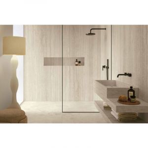 Gr&egrave;s c&eacute;rame - LA GEOTECA - TRAVERTINO IVORY VEIN - 32x120x4,5x2 ANGLE A DROITE - NATURALE - Vendu &agrave; l'unit&eacute;