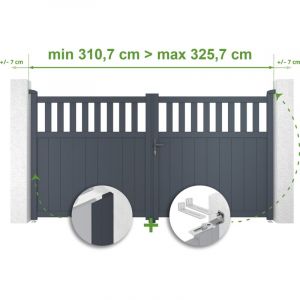 Portail battant ajustable en largeur SANTIS 3m H.160cm Aluminium Gris Anthracite