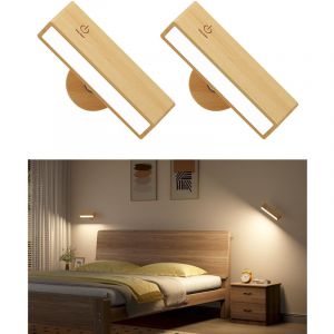 Applique murale d'int&eacute;rieur sans fil (2 pi&egrave;ces), lampe de chevet rechargeable, lampe LED sans fil en bois, lampe tactile d'int&eacute;rieur &agrave; piles [Classe