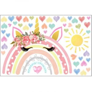 Stickers Muraux Enfants Fille Arc en Ciel Autocollants Muraux Mural Stickers Licorne Arc en Ciel Soleil pour Fille Chambre Enfants B&eacute;b&eacute; P&eacute;pini&egrave;re