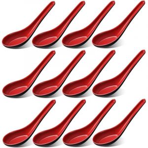 12 pi&egrave;ces cuill&egrave;res &agrave; soupe asiatiques cuill&egrave;res &agrave; riz en m&eacute;lamine cuill&egrave;res &agrave; soupe de nouilles cuill&egrave;re &agrave; soupe chinoise japonaise asiatique rouge