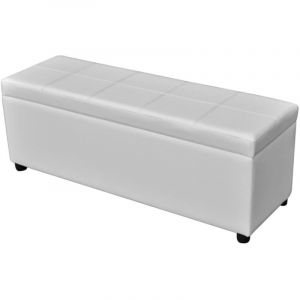 Banquette coffre capitonn&eacute;e similicuir blanc Mandai 118cm