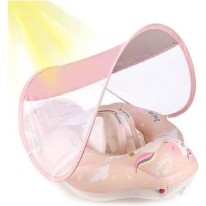 (Rose)Bouee Bebe, Bou&eacute;e B&eacute;b&eacute; Enfant 3-36 Mois Bouee Bebe 1 an 6 Mois Bouee Siege Bebe Piscine Float Rose avec Auvent - Taille L