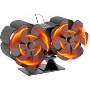 Ventilateur Poele &agrave; Bois Double, Ventilateur Chemin&eacute;e &agrave; Double t&ecirc;te avec thermom&egrave;tre de po&ecirc;le pour Po&ecirc;le &agrave; Bois, Chemin&eacute;e, Accessoire de chemin&eacute;e et