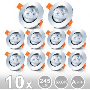 Randaco 10x Spots LED encastrables orientables, 3W, Blanc Froid,Spots LED à encastrer， Plafonnier spot