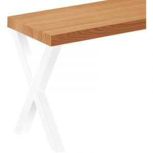LAMO Manufaktur Banc d’entrée 30x100x47 cm (l x L x h), pied en métal modèle Creative Blanc / assise en bois brut, LSB-01-A-001-100-9016Cr