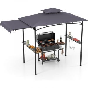 Tonnelle pour Barbecue avec Auvent Lat&eacute;ral, Abri Barbecue Ext&eacute;rieur avec Dessus &agrave; 2 Niveaux, Crochets, D&eacute;capsuleur, Dessus Souple, pour Jardin, Cour
