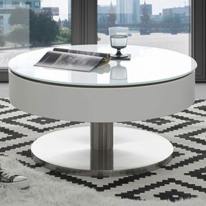 M&s - Table basse ronde avec plateau pivotant 79x40 cm décor blanc