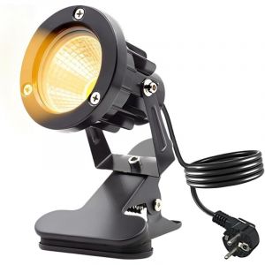 Spot LED, 10 W, &agrave; pince avec prise et interrupteur, IP65, &eacute;tanche IP65, &eacute;clairage de jardin, avec c&acirc;ble de 1,8 m, pour ext&eacute;rieur, cour, pelouse