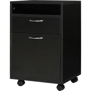 Caisson de bureau rangement bureau sur roulettes tiroir placard niche panneaux particules noir