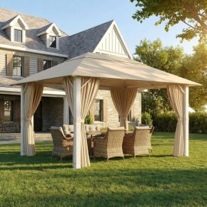 Tonnelle de Jardin en Aluminium 3x4m 10 Poteaux de Toit + Entretoises Triangulaires (Stabilit&eacute; +50%) Imperm&eacute;able, R&eacute;sistante au Froid & Anti-UV