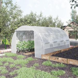 Serre de jardin serre tunnel 12 m&sup2; avec porte, parois lat&eacute;rales enroulables 8 fen&ecirc;tres acier PE 4 x 3 x 2 m blanc