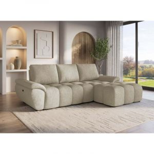 Canap&eacute; d&rsquo;angle relax &eacute;lectrique en velours chin&eacute; taupe ALPES -