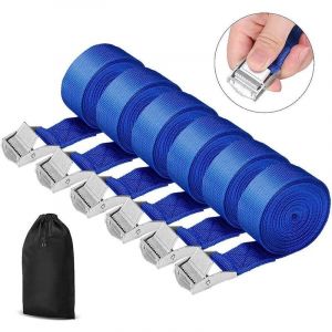 Sangles d'arrimage, lot de 6, 2,5 cm x 2,5 m, avec sangle de fixation à boucle de serrage, sangle d'arrimage pour porte-vélos moto, sangle d'arrimage