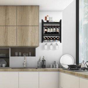 Maisonchic - tagère à vin Murale Industrielle pour 10 Bouteilles avec Porte-Verre à Pied Casier à Bouteilles 3 Niveaux pour Cuisine Bar design in