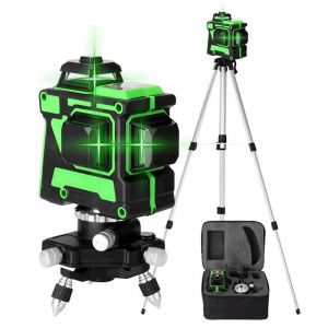Ej.life - Niveau Laser Vert Autonivelant 3x360°, Rotatif 3D 12 Lignes Autonivellement Niveau Laser , Hauteurs Réglable Barre D'extension Trépied
