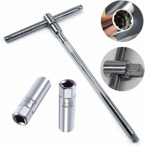ZVD - 2 pcs 3/8' douille de bougie d'allumage à paroi mince outil de démontage à 12 points 14 mm et 16 mm + 3/8' clé en t réglable couple