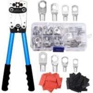 Pince a Sertir electrique multicouche AWG 10-0,6-50 mm&sup2; pince &agrave; sertir cosses avec Bornes &agrave; anneau en cuivre +60 PCS de gaine thermor&eacute;tractable
