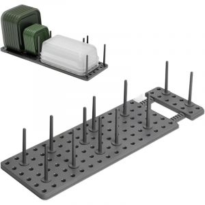 Organisateur Tiroir Cuisine R&eacute;glable, Gris Rangement Couvercle avec 12 Supports, Range Casserole Extensible pour Assiettes, Tasses et Ustensiles,