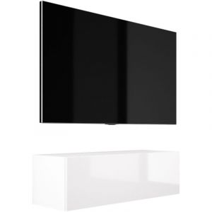 Meuble TV Suspendu, 100 &times; 34 &times; 32 cm, Blanc Mat / Blanc Brillant