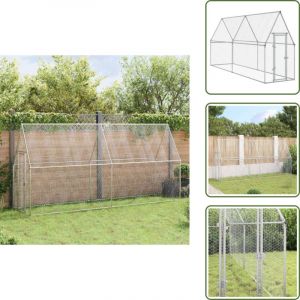 The Living Store - Cage pour poules argent&eacute; 400x100x190 cm acier galvanis&eacute; - Poulailler - Abri Pour Animaux - Cage Pour Poules - Poule - Canard