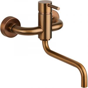 Pollini Acqua Design - Mitigeur d'évier de cuisine mural en acier inoxydable couleur pvd cuivre brossé avec bec orientable Pollini AP2071R Cuivre