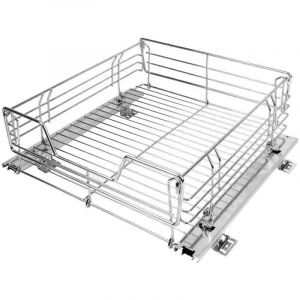 Tiroir coulissant cuisine pour placard "Midi" , am&eacute;nagement int&eacute;rieur placard, Espace rangement suppl&eacute;mentaire, Acier, 40x43x15 cm, Chrom&eacute;