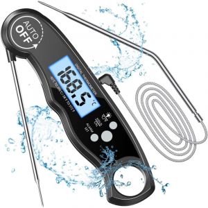 Thermom&egrave;tre de cuisine, thermom&egrave;tre &agrave; lecture instantan&eacute;e avec sonde pliable de 102 cm, r&eacute;tro&eacute;clairage LCD et aimant, thermom&egrave;tre num&eacute;rique pour la