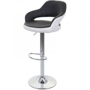 [JAMAIS UTILISÉ] Tabouret de bar HHG-737, tabouret pivotant, avec dossier simili cuir, noir-blanc