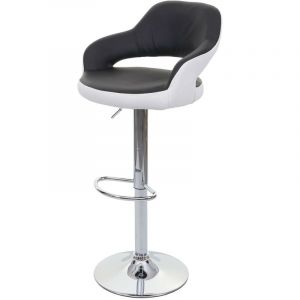 [JAMAIS UTILISÉ] Tabouret de bar HHG-737, tabouret pivotant, avec dossier simili cuir noir-blanc - black