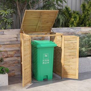 Costway - Cache Poubelle Exterieur 120 l, Abri Poubelle Exterieur Bois avec Couvercle Relevable, Doubles Portes, Loquet de Verrouillage, Cache