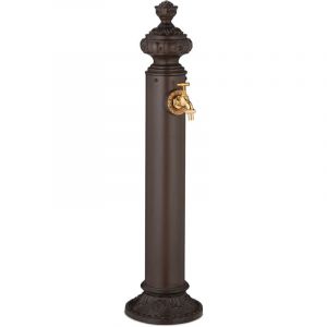 Relaxdays - Fontaine extérieure pour le jardin ou la terrasse, robinet doré, h x l x p : 87 x 20 x 24 cm, marron
