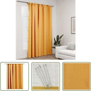 The Living Store Rideau occultant d'aspect de lin avec crochets Jaune 290x245 cm - Rideaux Occultants - Rideaux Jaunes - Rideaux Lin - Décoration