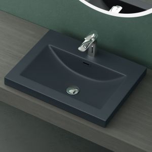 Mai&mai - Lavabo &agrave; Encastrer Gris Noir Mat 60cm Vasque Lave Mains Rectangulaire en R&eacute;sine Lavabo avec Trop-Plein Col01 60x48x13cm