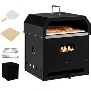 Four &agrave; Pizza 4 en 1, Aliment&eacute; au Bois et aux Granul&eacute;s, 2 Couches, Amovible, avec Pierre &agrave; Pizza, Pelle &agrave; Pizza, Grille de Barbecue, Couverture