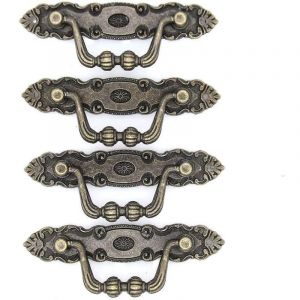 Lot de 4 poign&eacute;es de tirage vintage en laiton antique &ndash; Poign&eacute;es tombantes pour commode, armoires, longueur 10 cm et hauteur 3,8 cm