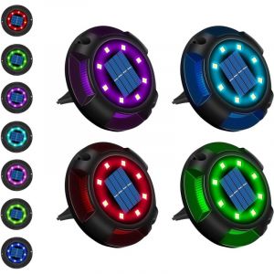 Lumi&egrave;re Solaire Ext&eacute;rieur 12 LED 7 Couleurs Lampe Solaire Jardin Spot Encastrable avec Grand Panneau Solaire &Eacute;tanche IP65 Lampe Solaire au sol pour