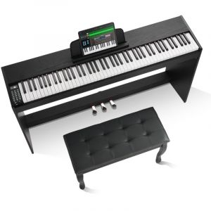 Mophorn - Piano numérique lesté , 88 touches entièrement lestées, double clavier et haut-parleurs avec support d'armoire, double banc, casque, 200