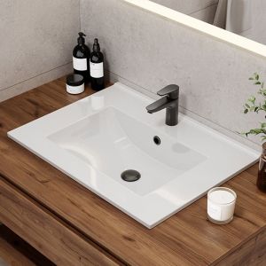 Horow - 60 cm Vasque c&eacute;marique Blanc &agrave; encastrer, Vasque &agrave; encastrer blanche rectangle en c&eacute;ramique