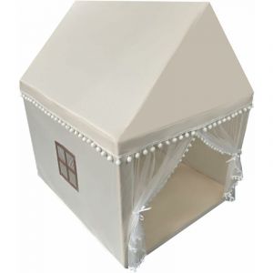 Costway - Tente de Jeux Enfant avec Tapis Doux & Lavable, Maison de Jeu en Ch&acirc;teau de Style Princesse en Coton, Cadre en Bois pour 3-4 Gar&ccedil;ons et