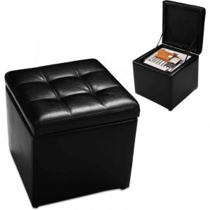 Tabouret de Rangement en Cube 40X40Cm en Éponge avec Pieds Antidétapants, Repose-Pied Capitonné en Bois et Cuir pu pour Salon, Chambre à Coucher,